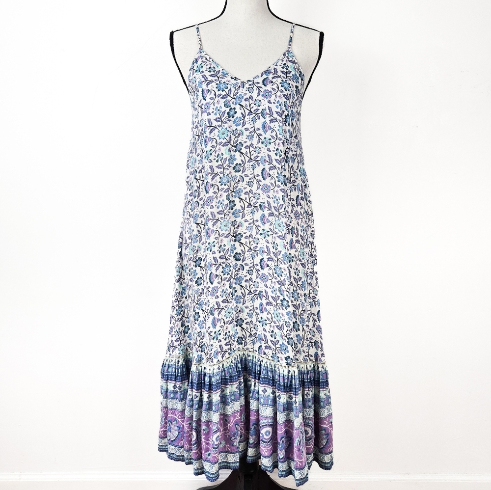 EUC Spell Dahlia Strappy Midi Dress, Dusty Blue